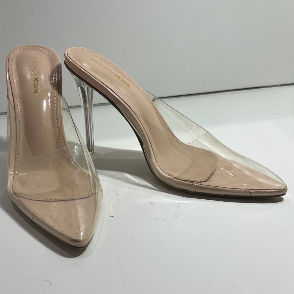 Fashion Nova Transparent and Beige Heels